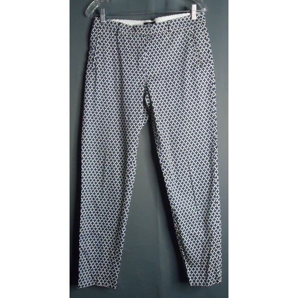 H&M Skinny Cropped Chino Pants Blue White Diamond All Over Print Womens Size 8 - Picture 2 of 10